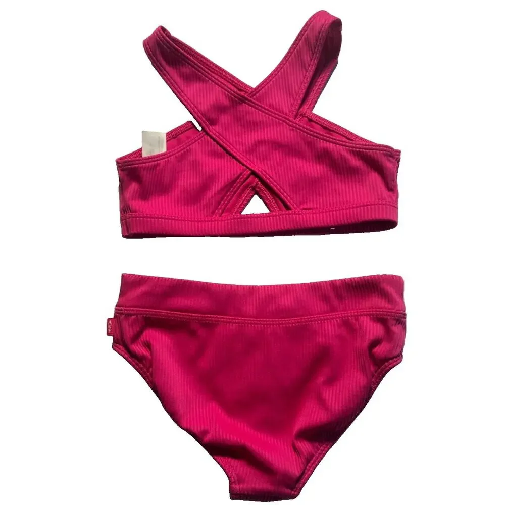 Abercrombie Kids Girls Bikini Set Size 7 8 Pink Ribbed Cross Strap Swimwear